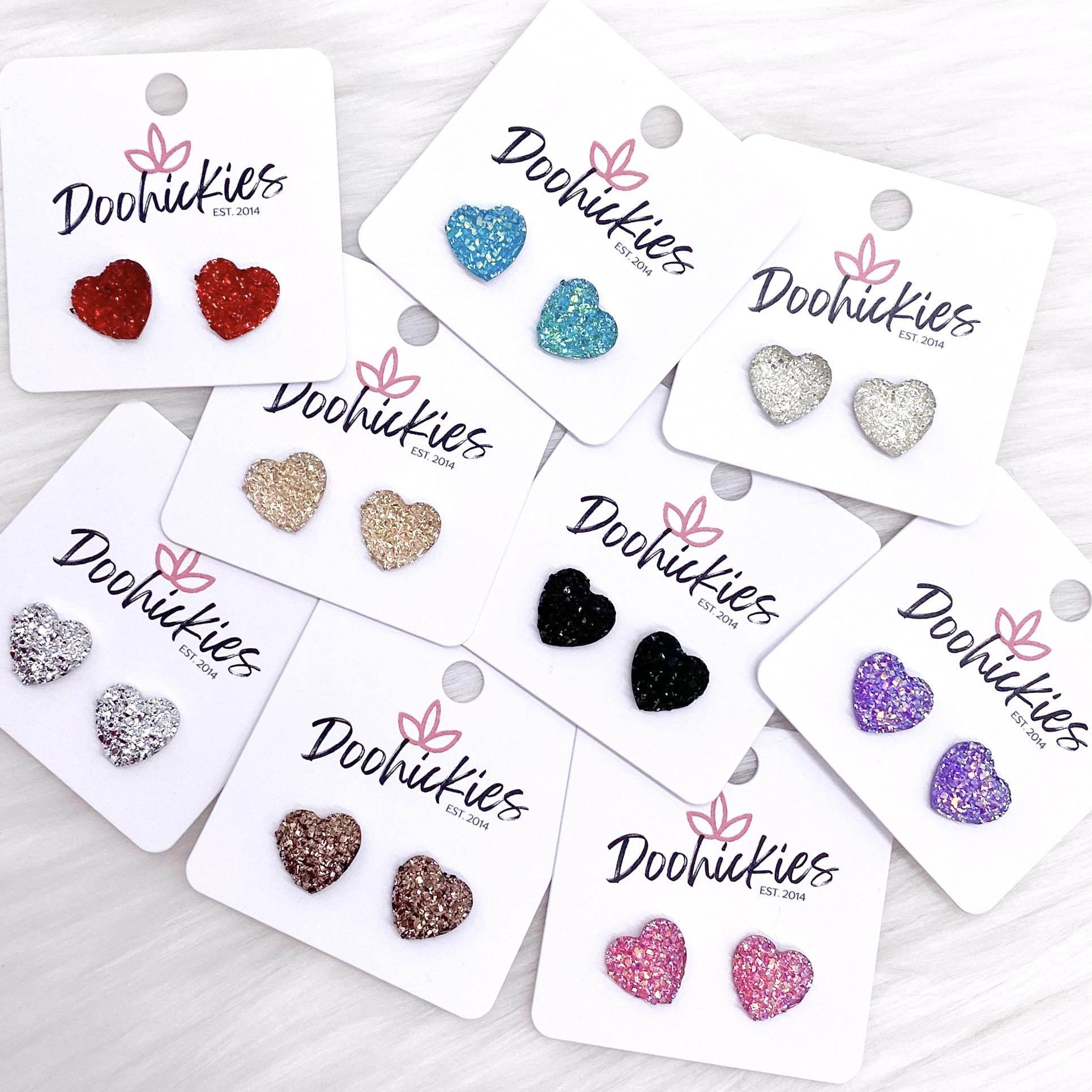 12mm Sparkle Valentine Heart Studs -Earrings by Doohickies Wholesale