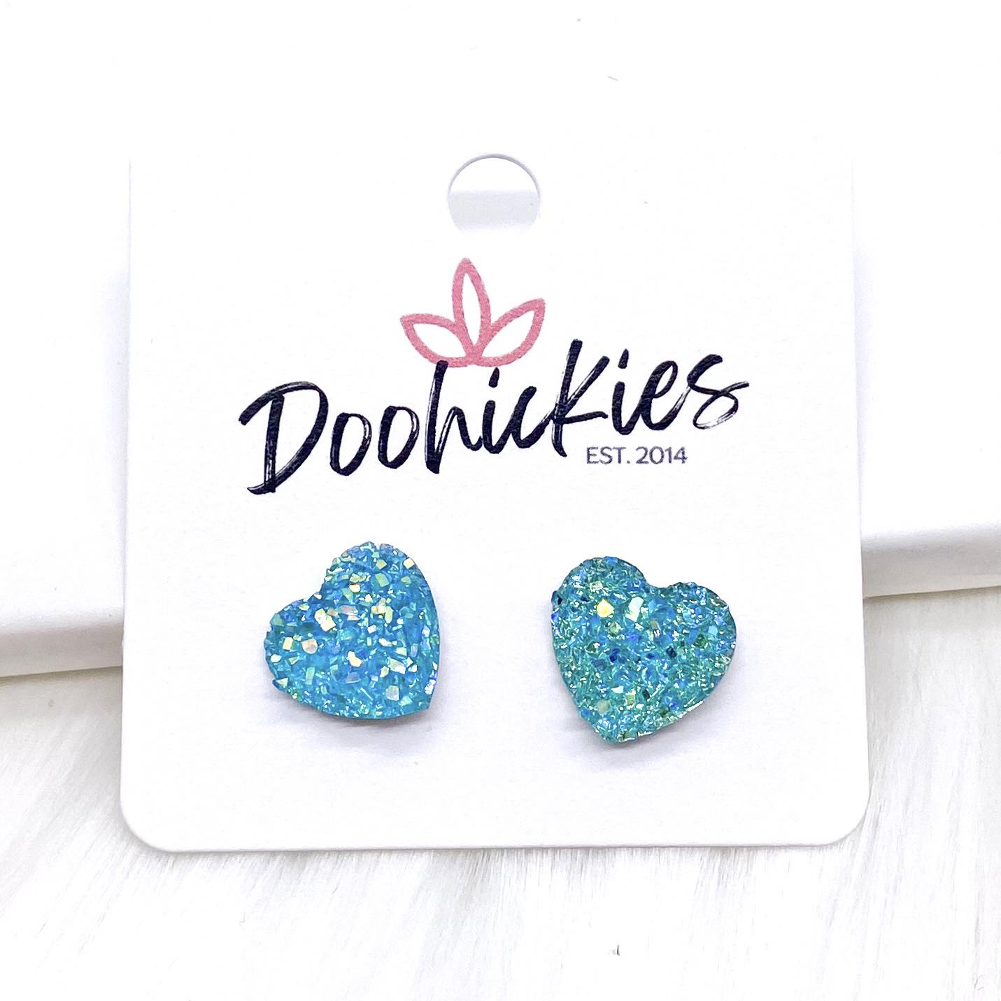 12mm Sparkle Valentine Heart Studs -Earrings by Doohickies Wholesale