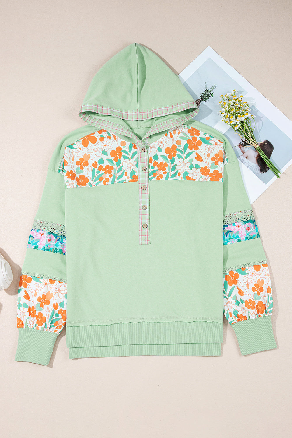 Emberly Patchwork Half Hooded Pullover by Threaded Pear