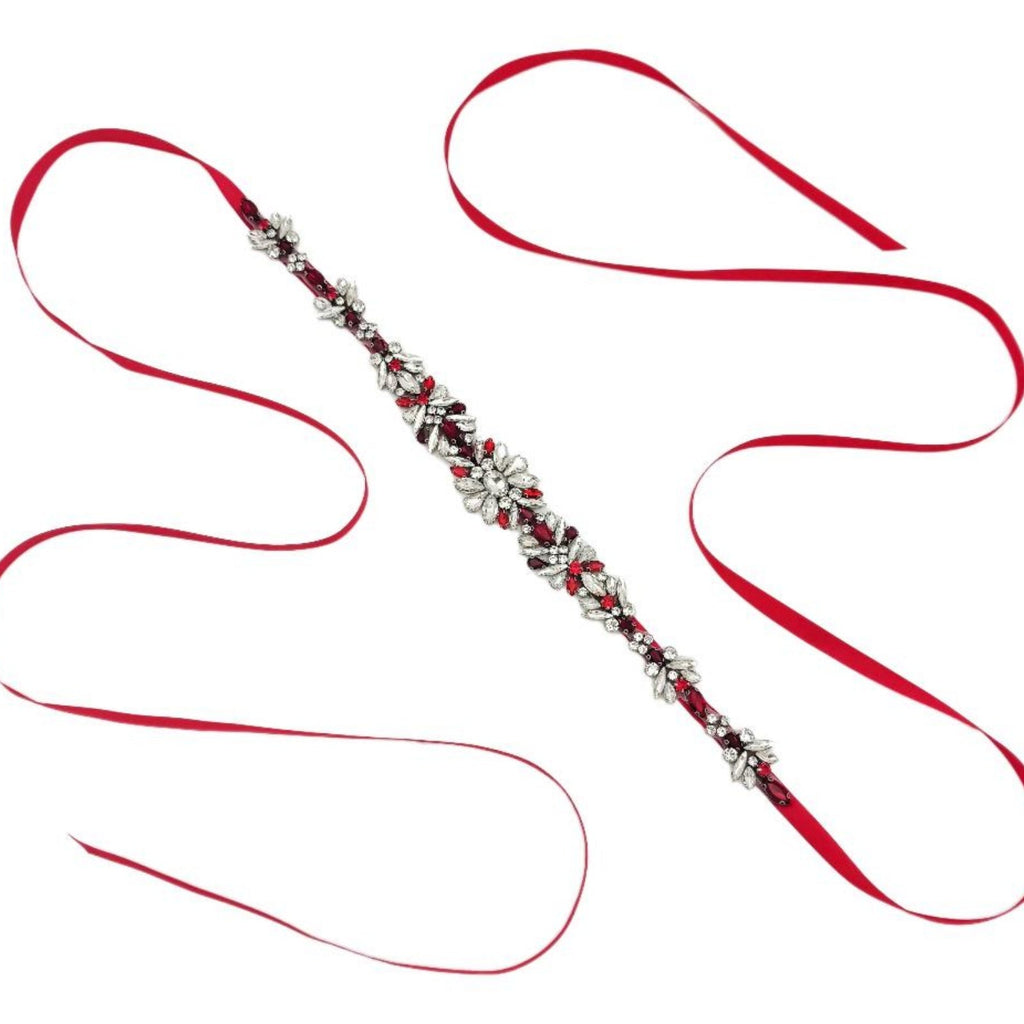 BS122R burgundy rhinestone belt