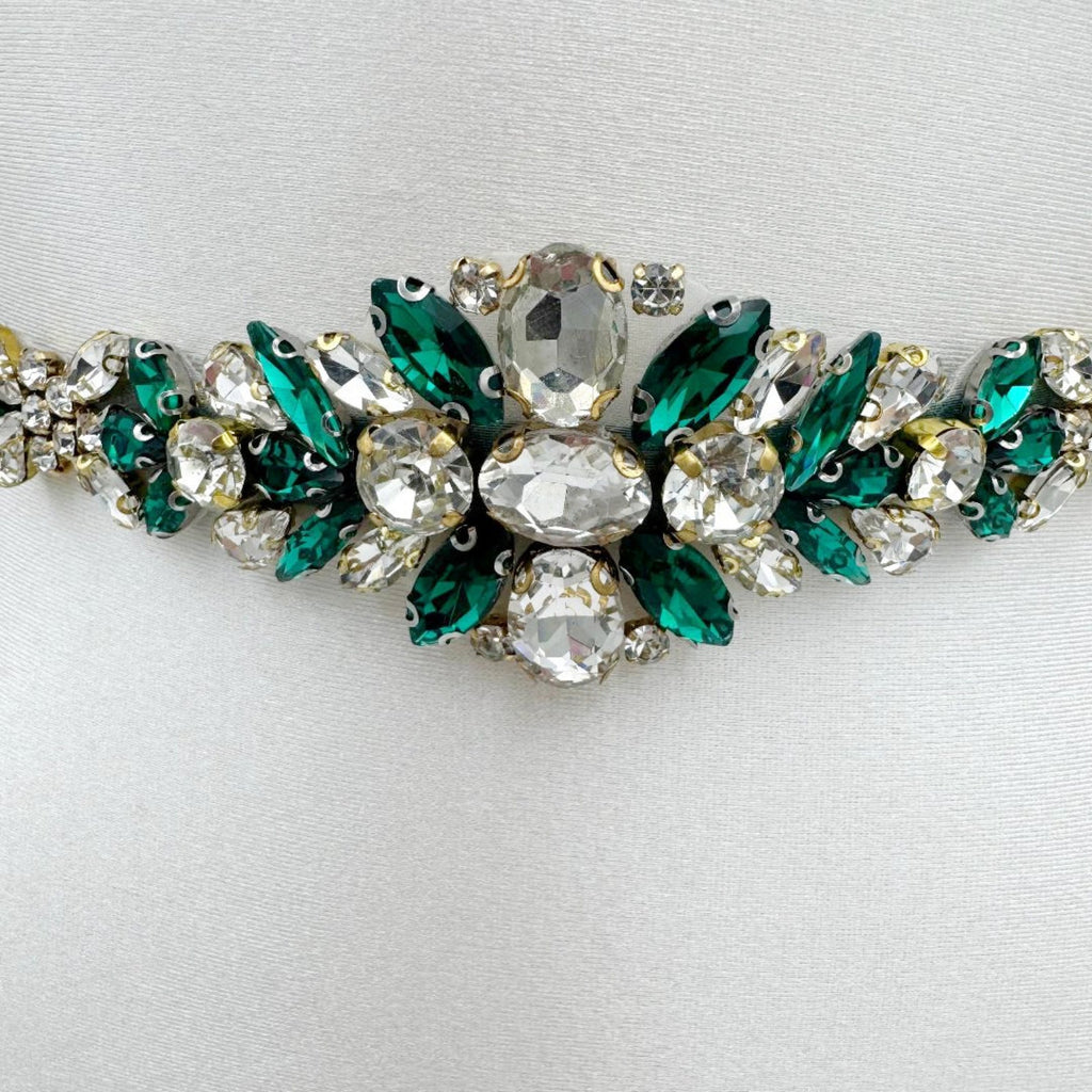 BS128GKL emerald rhinestone belt