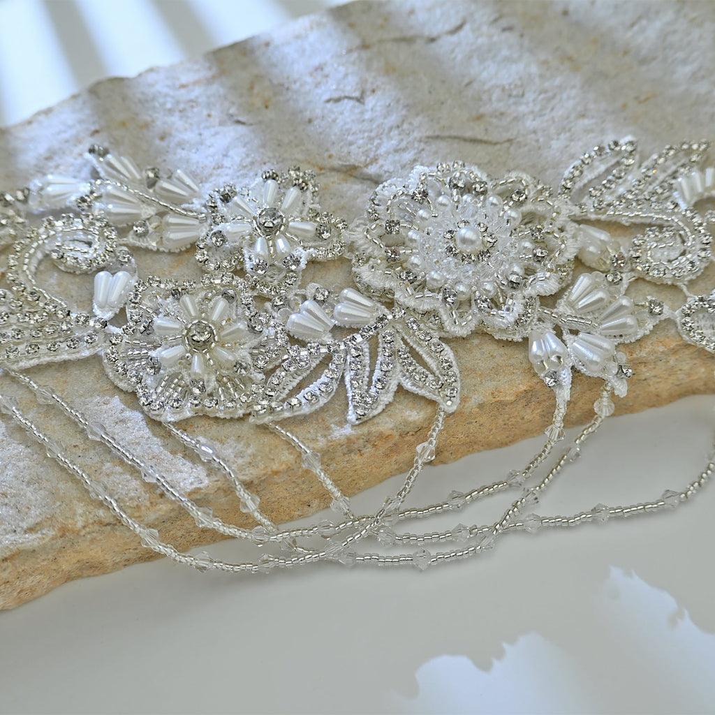 Off White Rhinestone Pearl Bridal Belt Wedding Sash – Bridella BS80 by Bridella