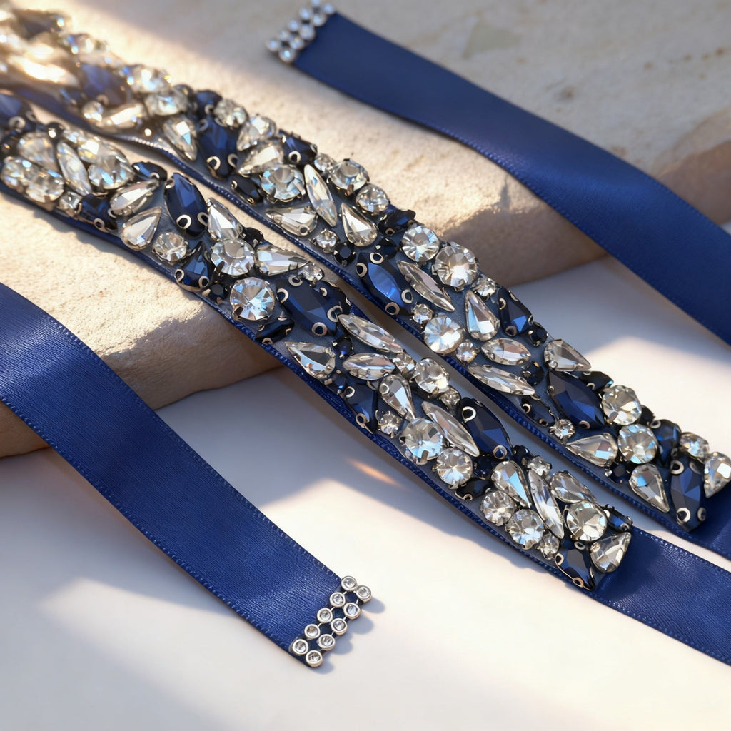 Navy Rhinestone Bridal Belt – Bridella BS85ML by Bridella