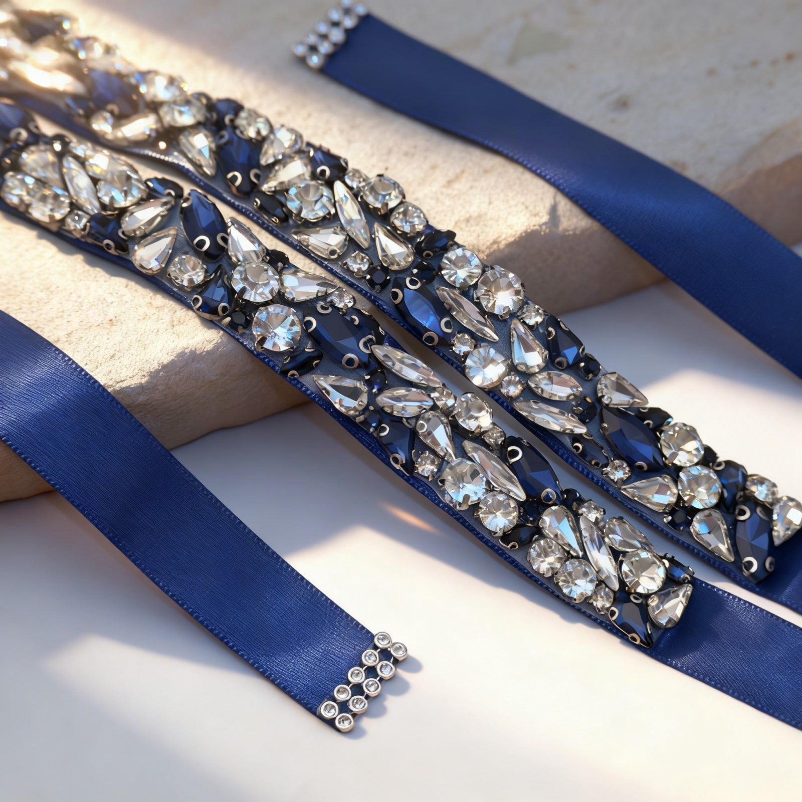 Navy Rhinestone Bridal Belt – Bridella BS85ML by Bridella