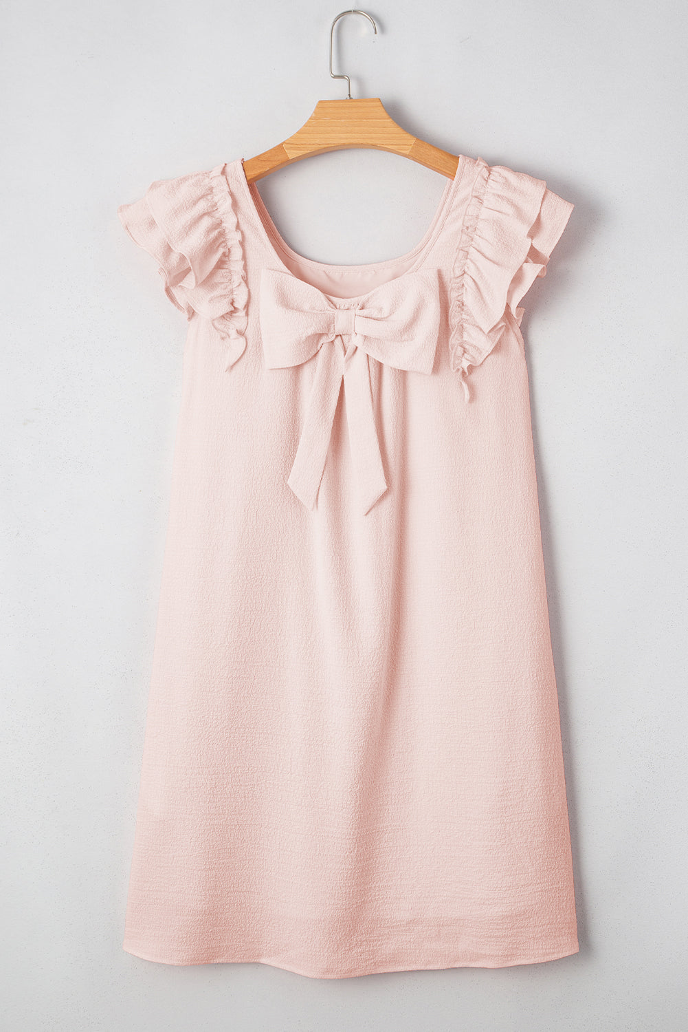 Abigail Textured Flutter Sleeve Bow Back Mini Dress by Threaded Pear