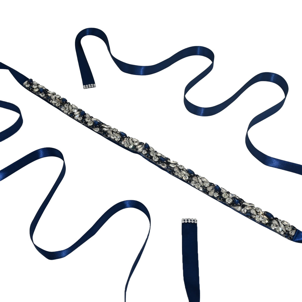 Navy Rhinestone Bridal Belt – Bridella BS85ML by Bridella