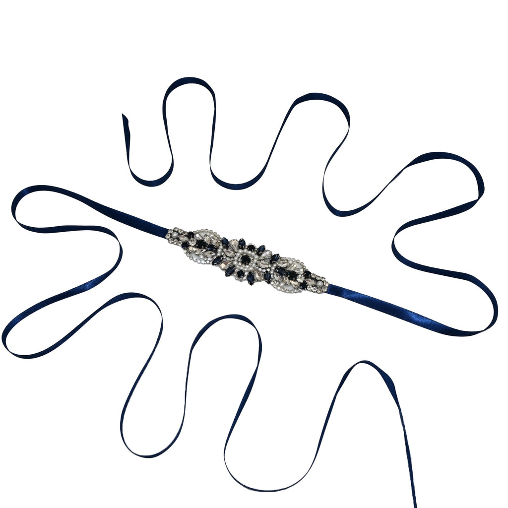 Navy Rhinestone Pearl Bridal Belt Wedding Sash – Bridella BS188ML by Bridella