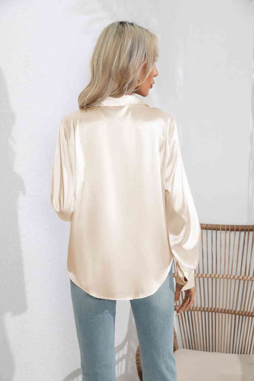 Lapel Collar Button Up Long Sleeve Shirt by VYSN