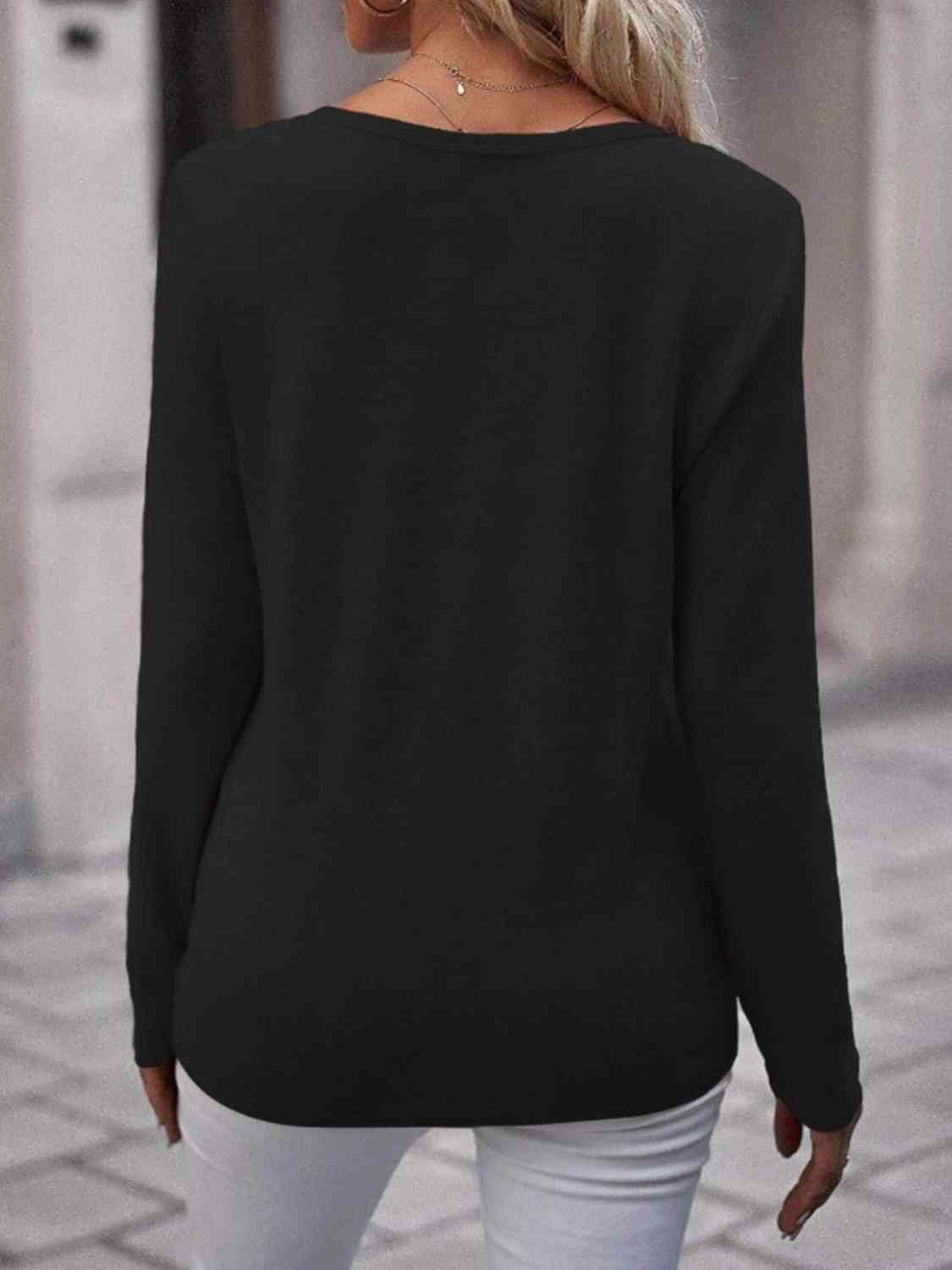 Round Neck Buttoned Long Sleeve T-Shirt by VYSN