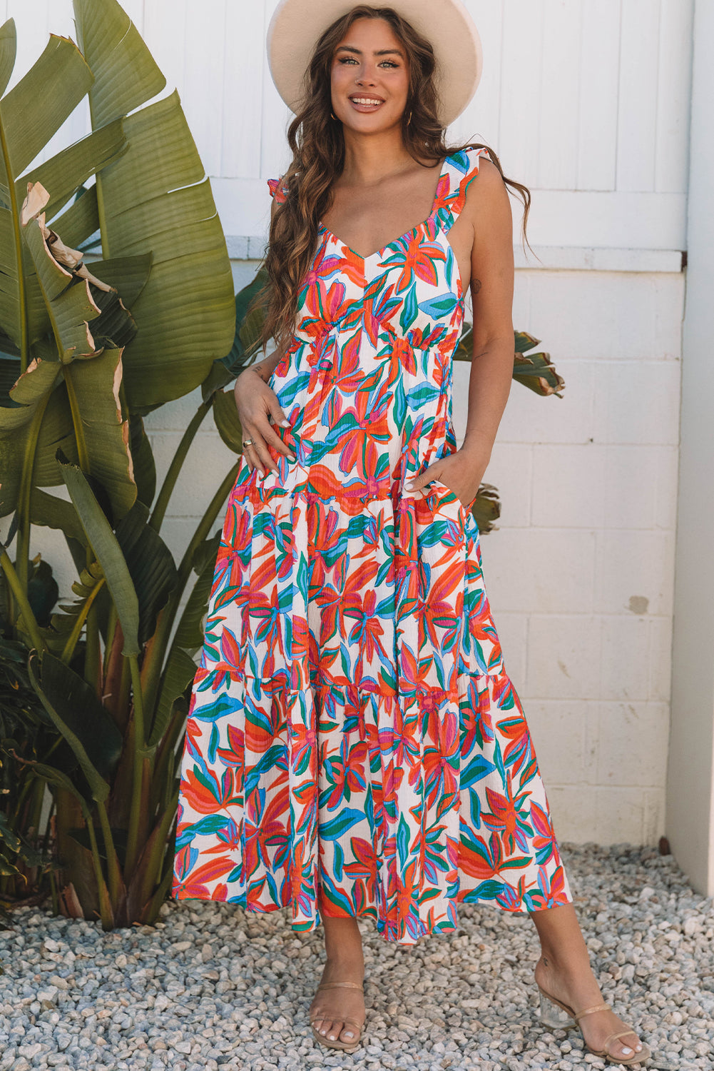 Alice Boho Floral Ruffled Strap Maxi Dress by Threaded Pear