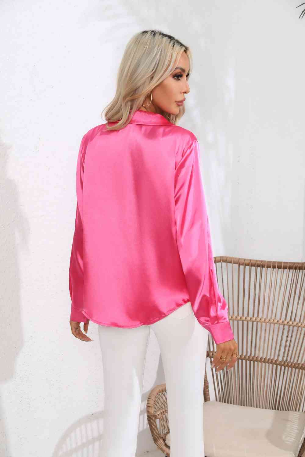 Lapel Collar Button Up Long Sleeve Shirt by VYSN