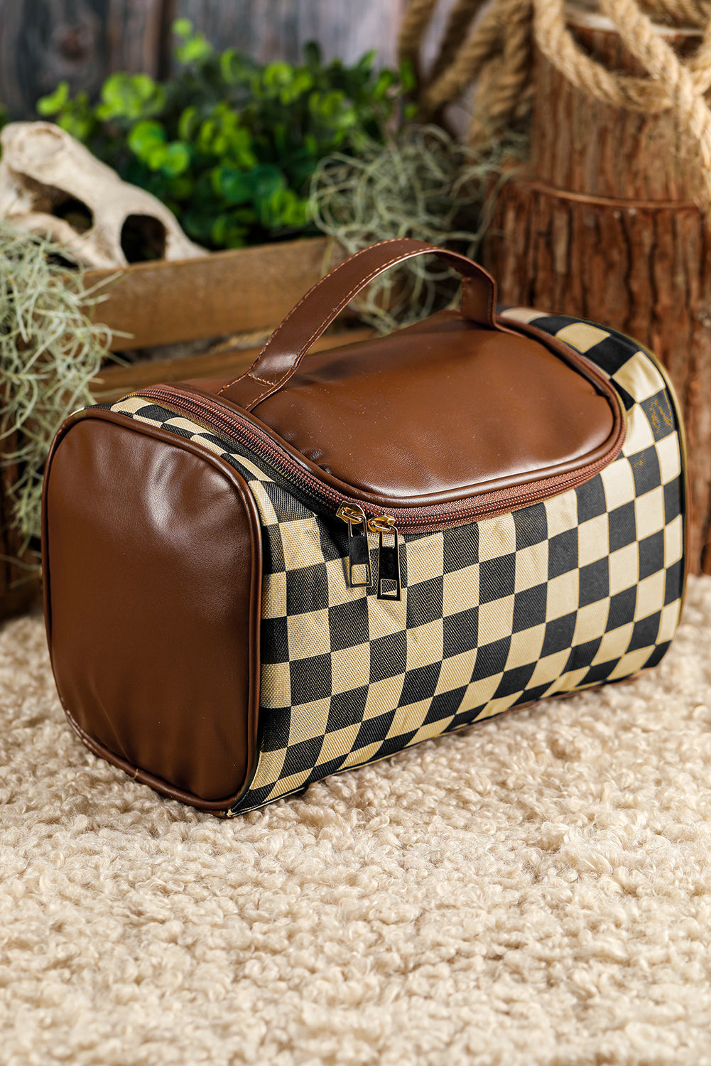 Black Checkered Zipper Makeup Bag by Threaded Pear