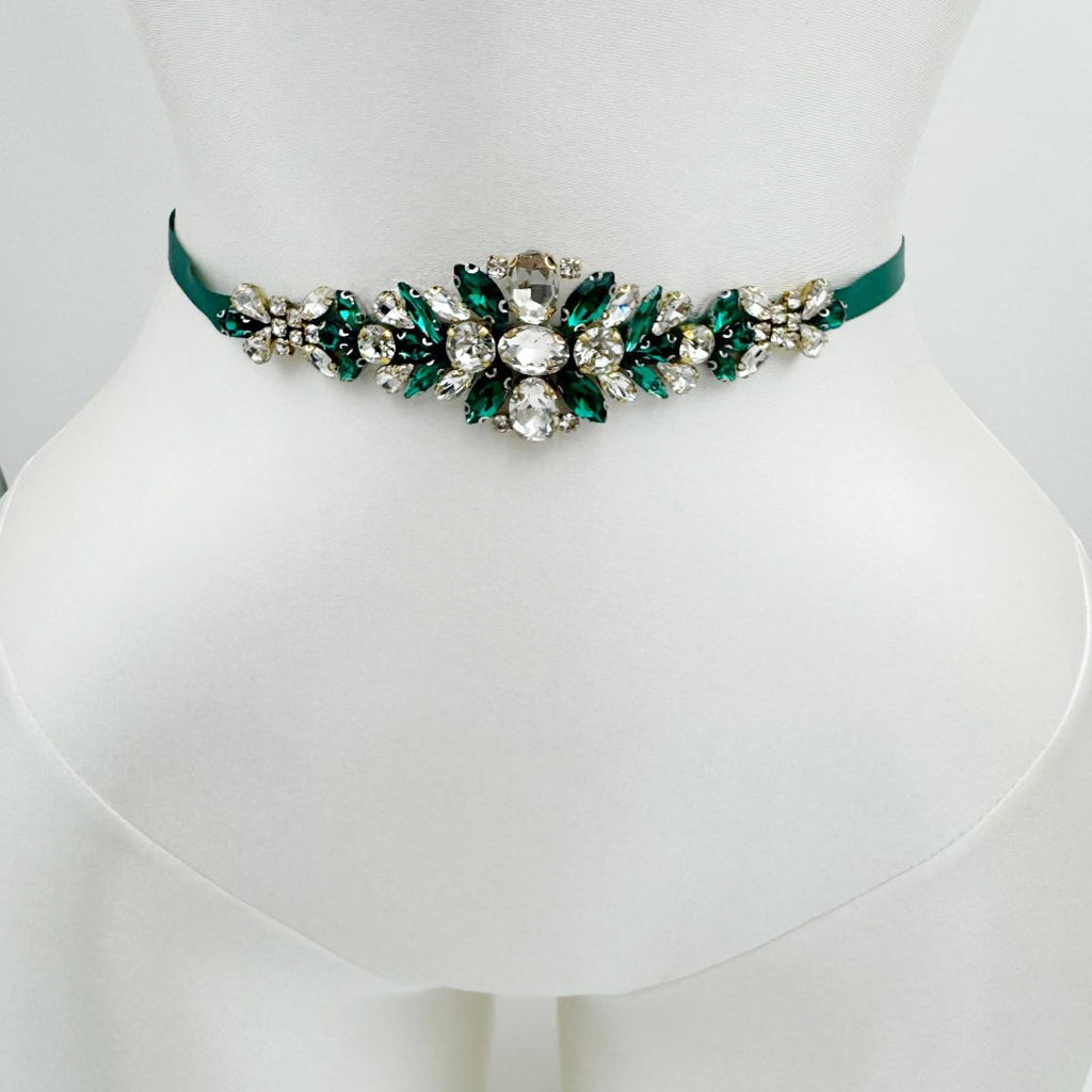 BS128GKL emerald rhinestone belt