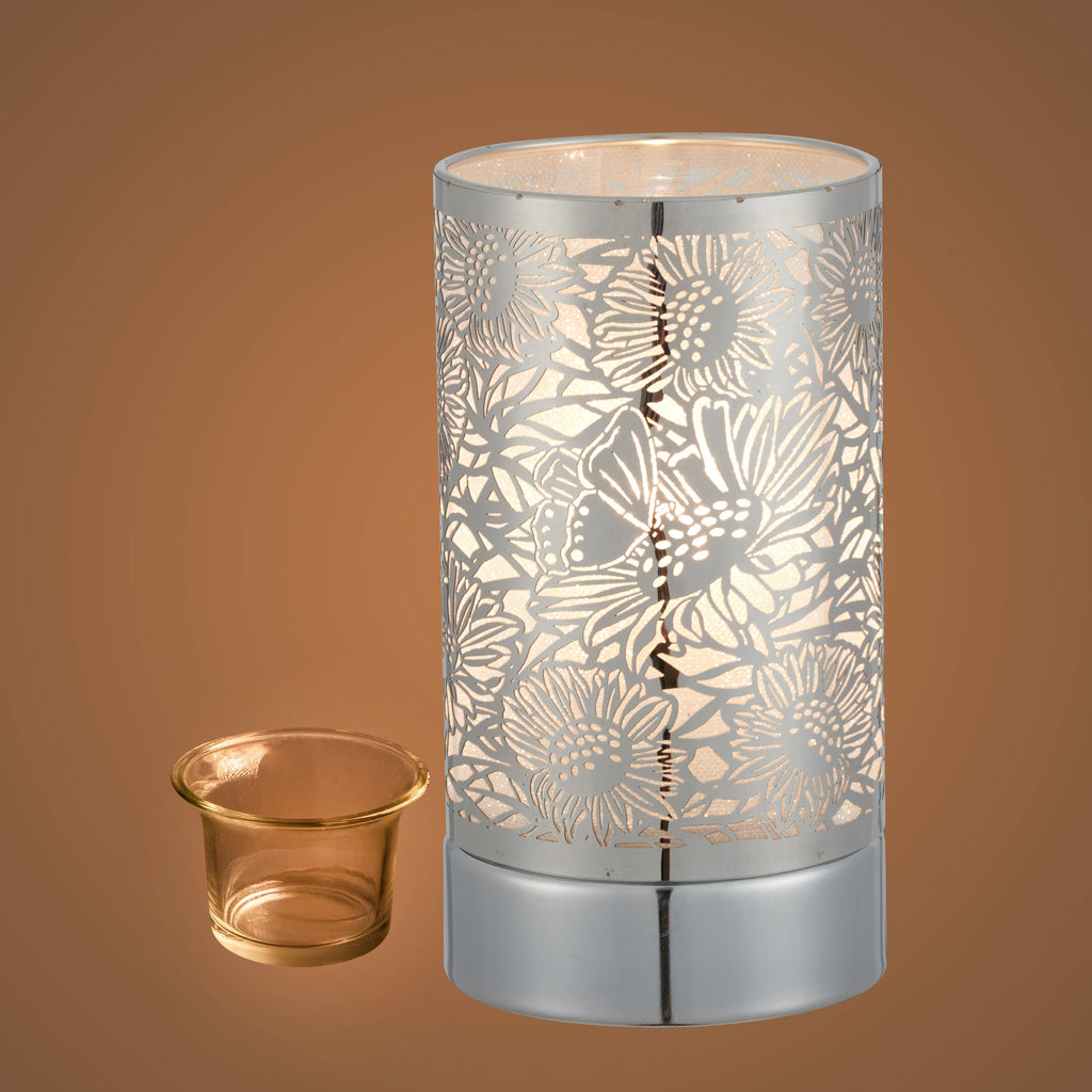 7" touch lamp-Fragrance Wax Melts Warmer -Electric Candle Essential Oil Burner-Metal Silver Sunflower Table Decor - Peterson Housewares & Artwares