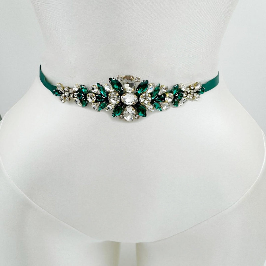 BS128GKL emerald rhinestone belt