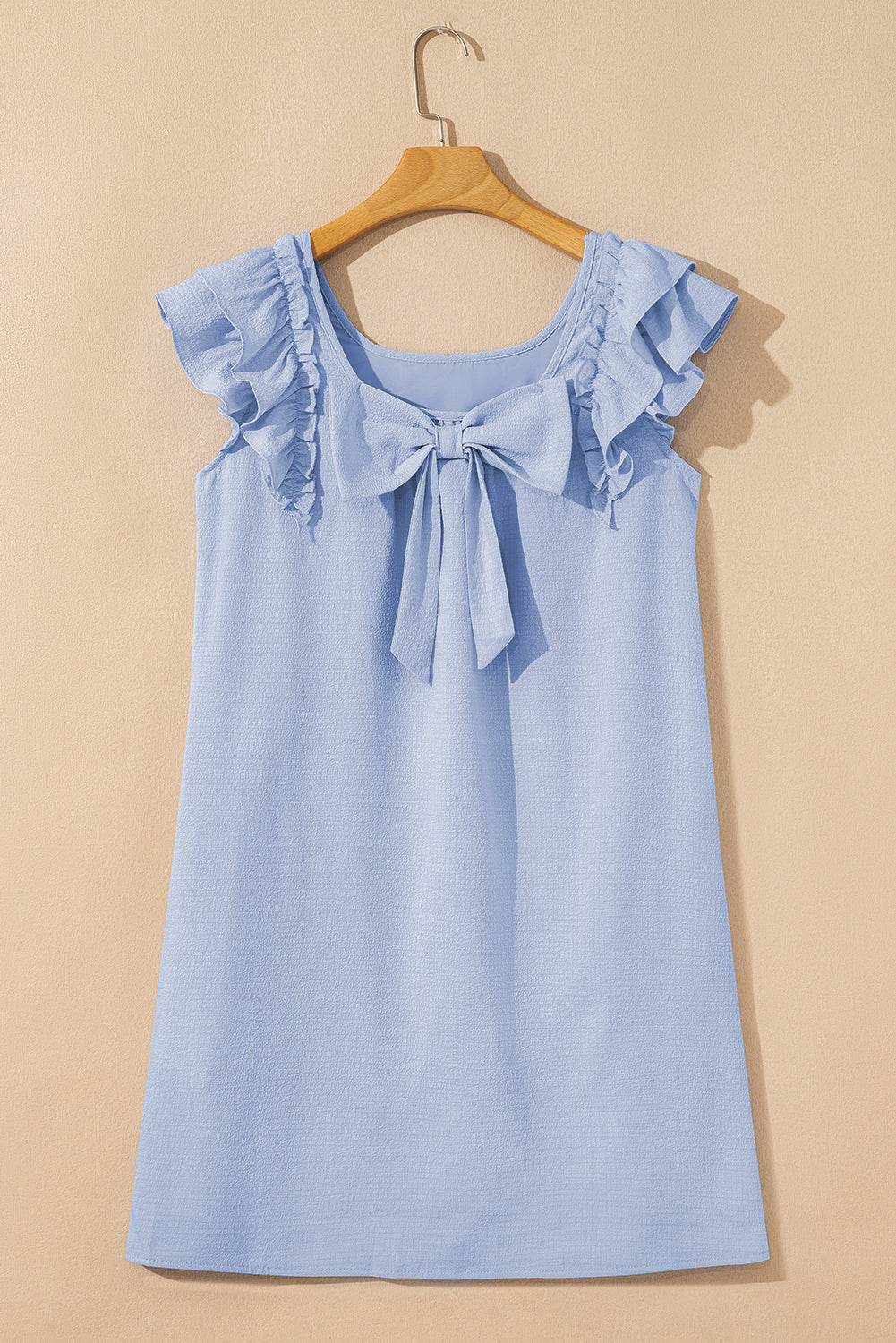 Abigail Textured Flutter Sleeve Bow Back Mini Dress by Threaded Pear
