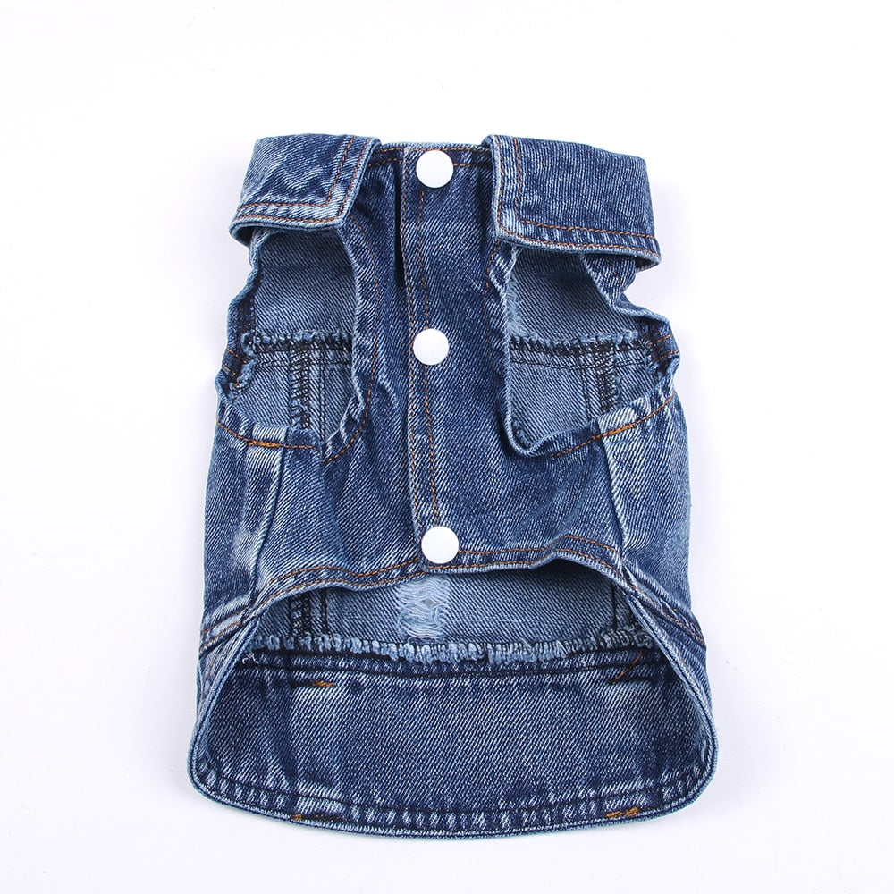 Pet Dog Cat Blue Denim Jeans Jacket Coat Vest - Furr Baby Gifts
