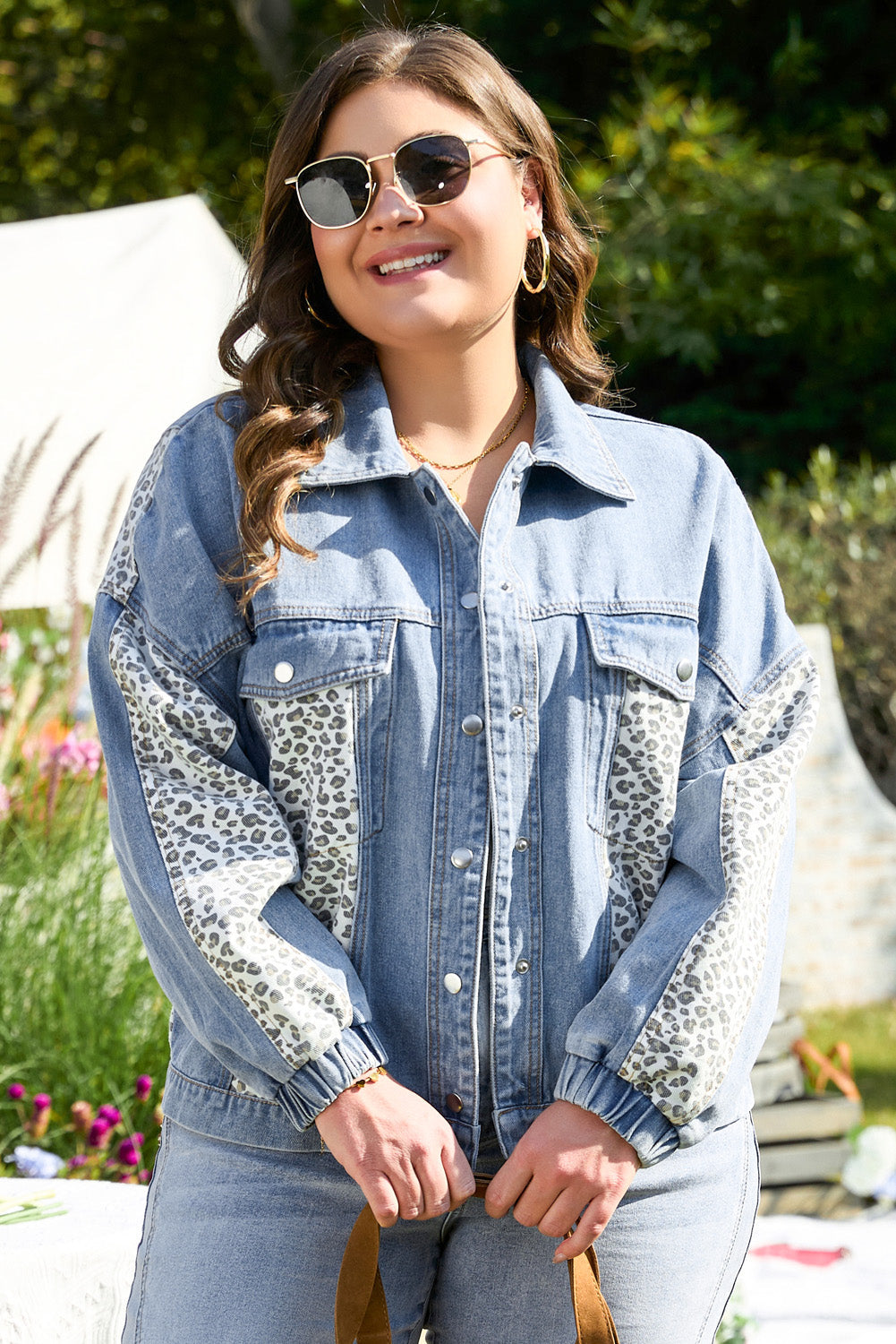 Miriam Plus Size Leopard Patchwork Denim Jacket - Threaded Pear