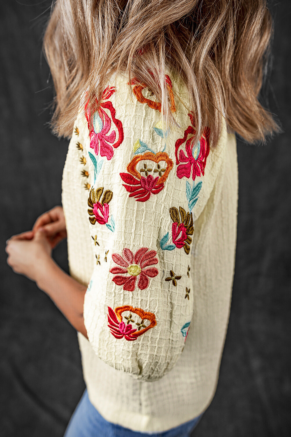 August Floral Embroidered Puff Sleeve Blouse - Threaded Pear