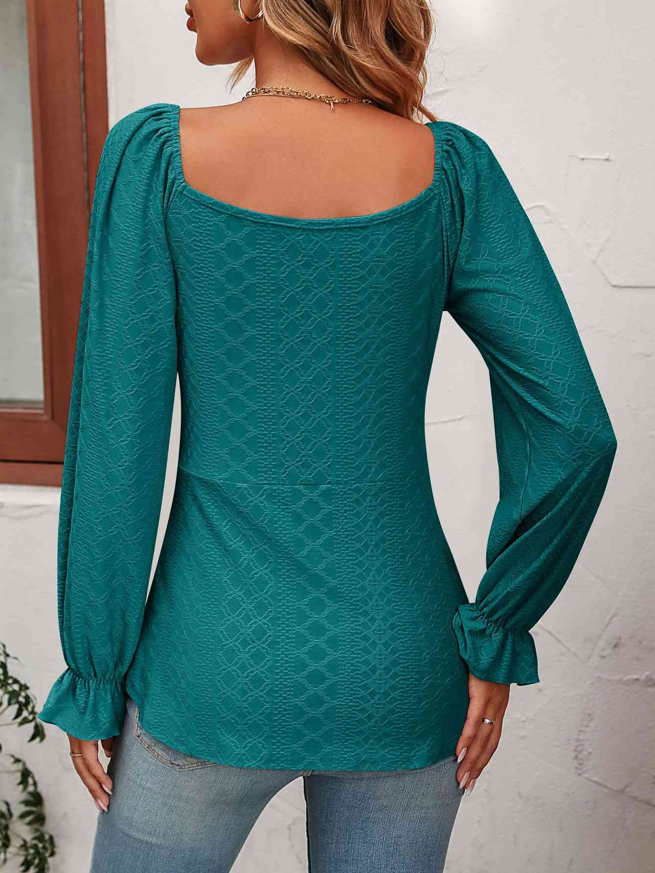 Tie Front V-Neck Puff Sleeve Blouse by VYSN