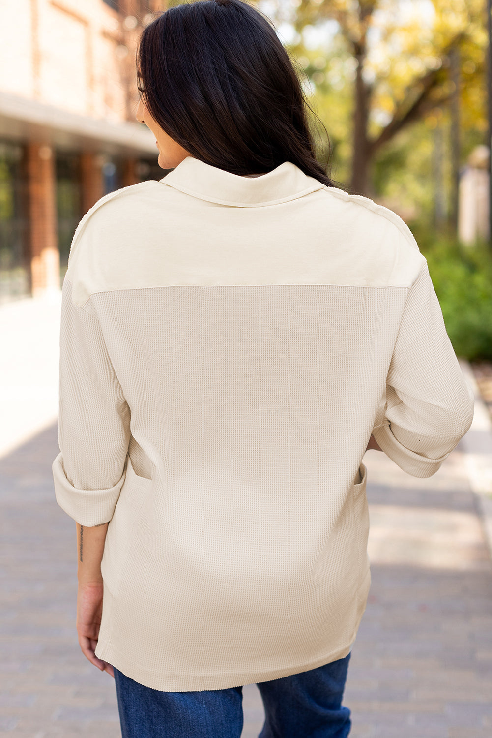 Arianna Waffle  Half Button Top. - Threaded Pear