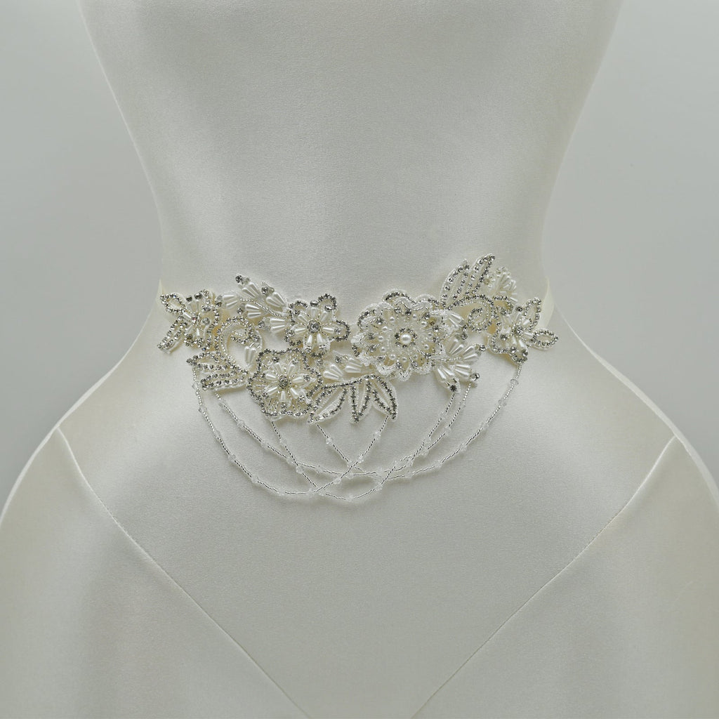 Off White Rhinestone Pearl Bridal Belt Wedding Sash – Bridella BS80 by Bridella