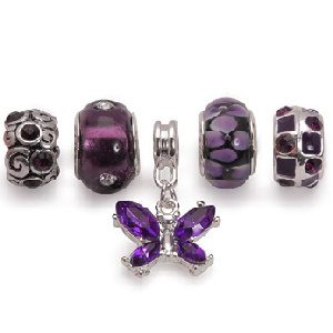 Set of 5 Silver Plated Purple Charms and Beads by Liberty Charms USA