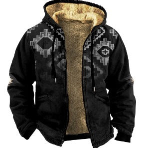 Men's Plaid Print Hooded Zip-Up Jacket Winter Thickened Cotton-padded Coat Warm Clothing by 510_Athletics LLC
