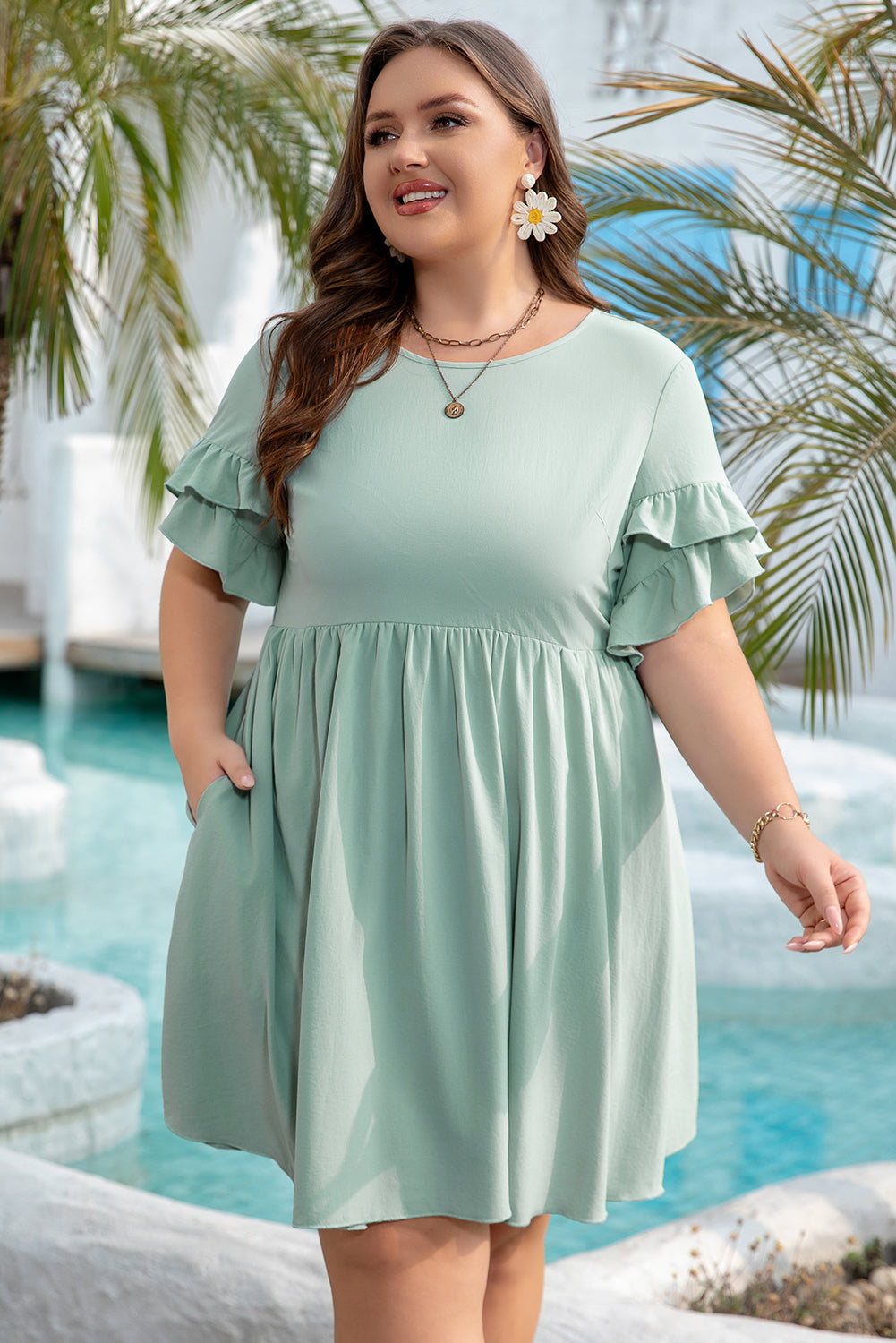 Gracie Plus Size Ruffle Trim Short Sleeve Dress by Threaded Pear