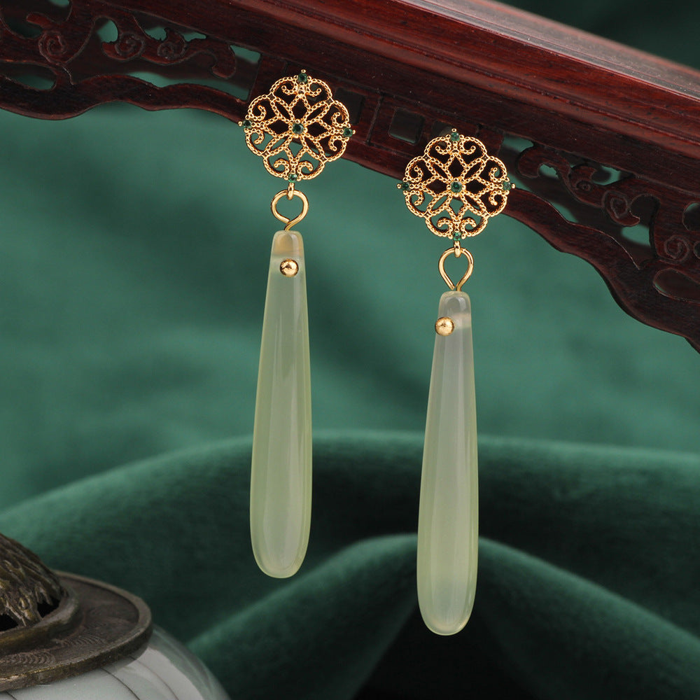 Empress Bloom: Handcrafted Chinese Agate & Antique Copper Drop Earrings