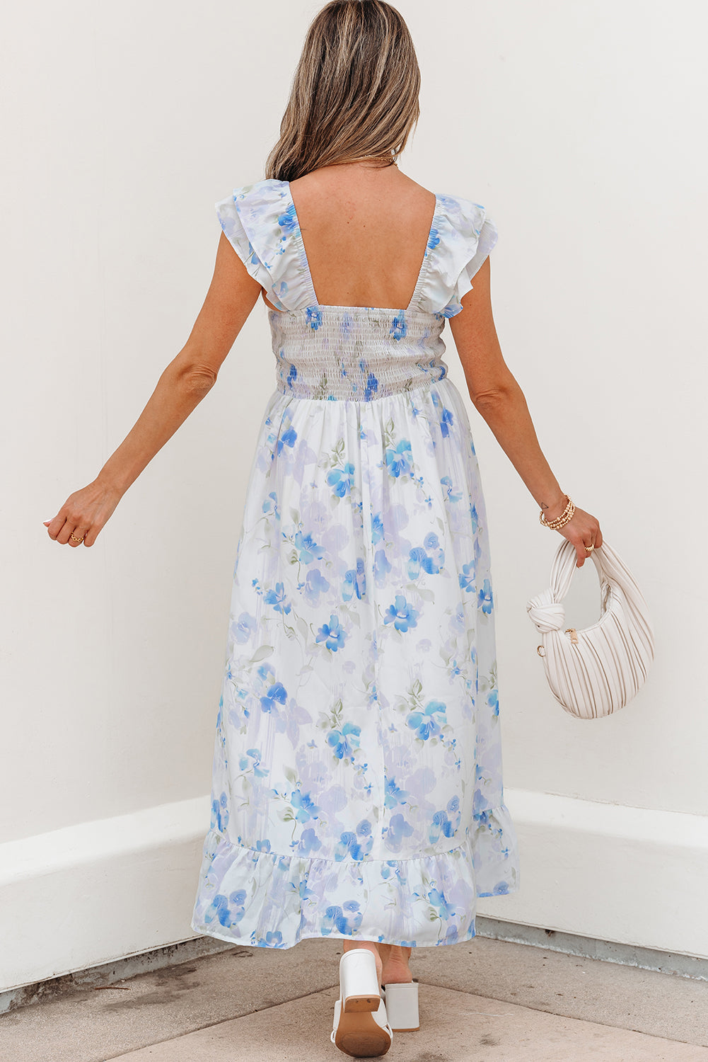 Josephine Floral Smocked High Waist Sleeveless Long Dress by Threaded Pear