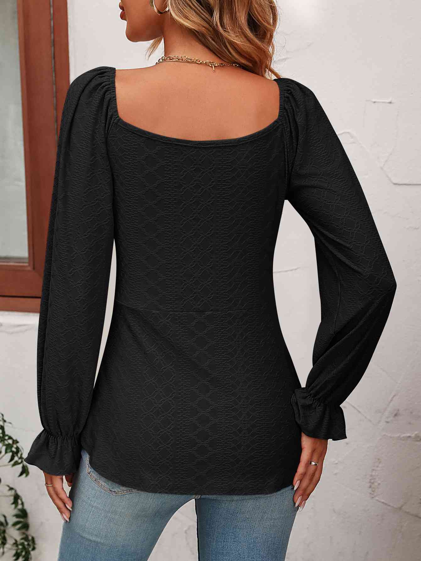 Tie Front V-Neck Puff Sleeve Blouse by VYSN