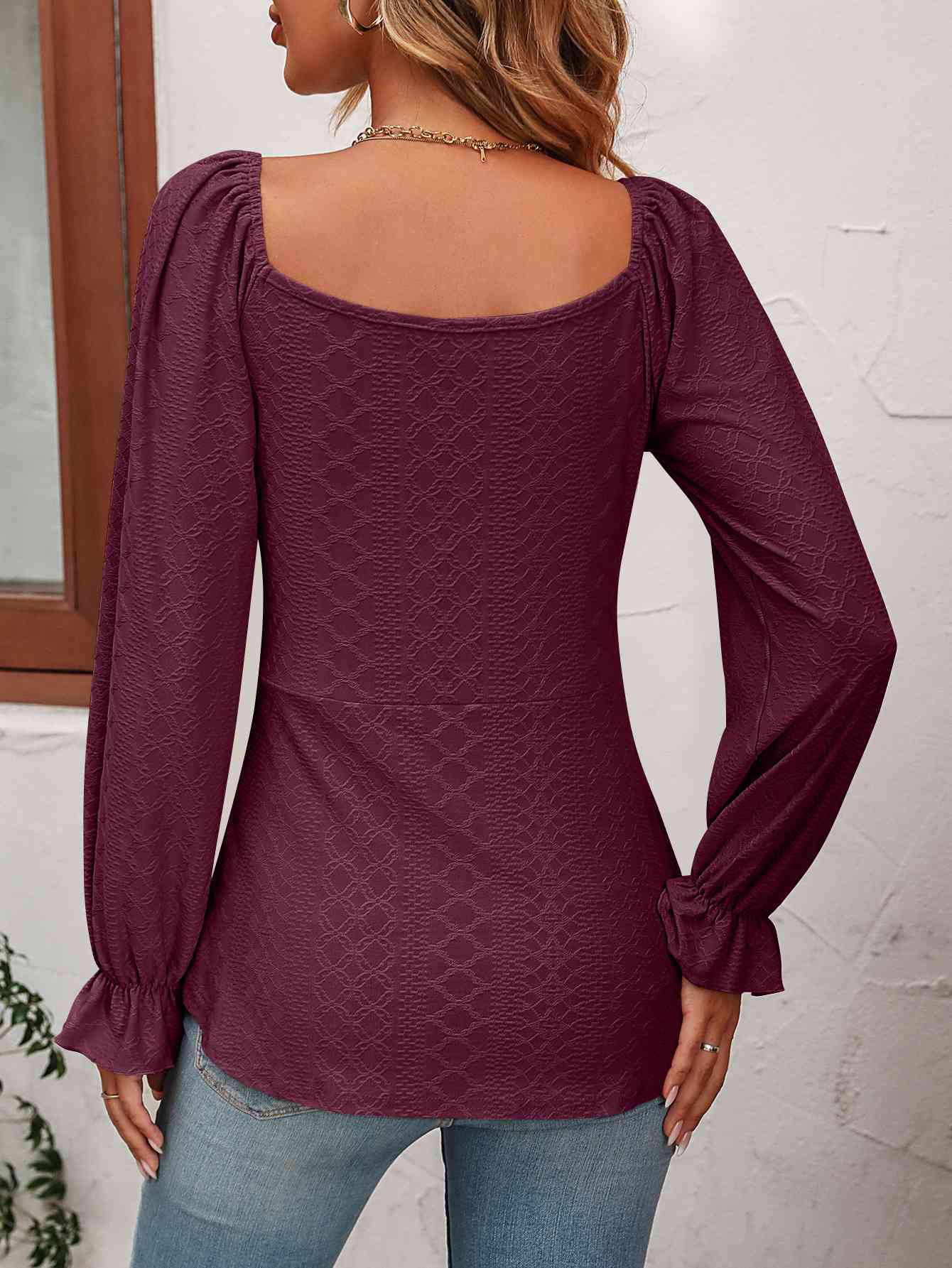 Tie Front V-Neck Puff Sleeve Blouse by VYSN