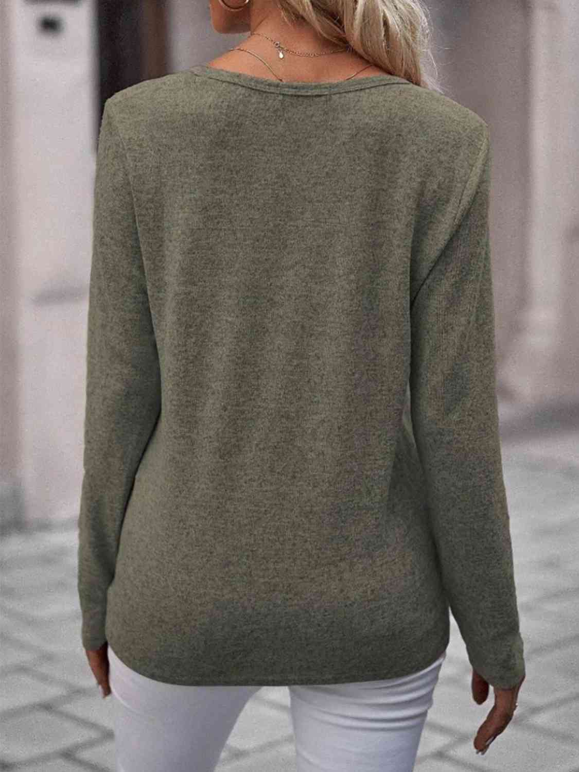 Round Neck Buttoned Long Sleeve T-Shirt by VYSN