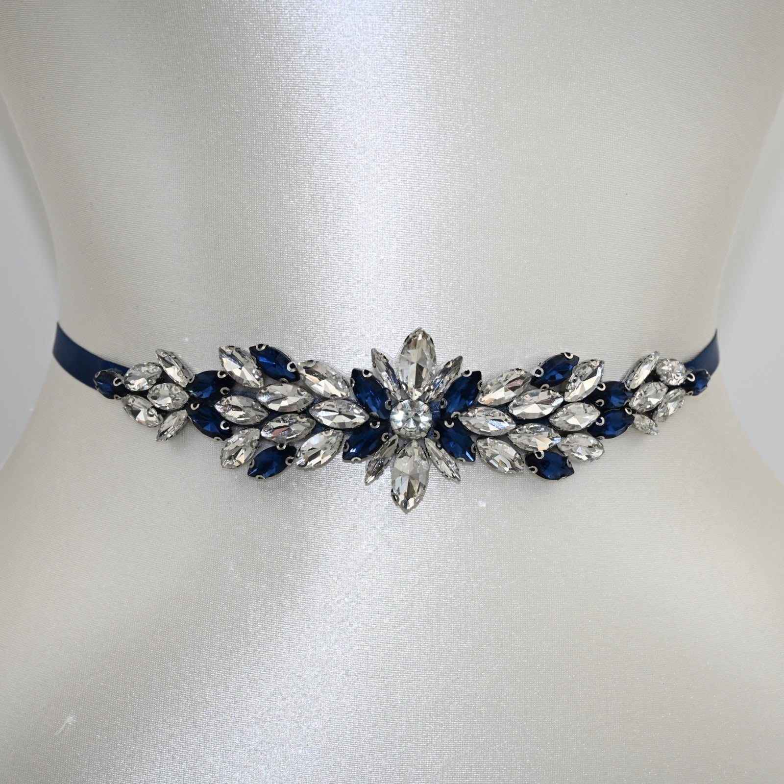 Navy Rhinestone Bridal Belt Wedding Sash – Bridella BS227ML by Bridella