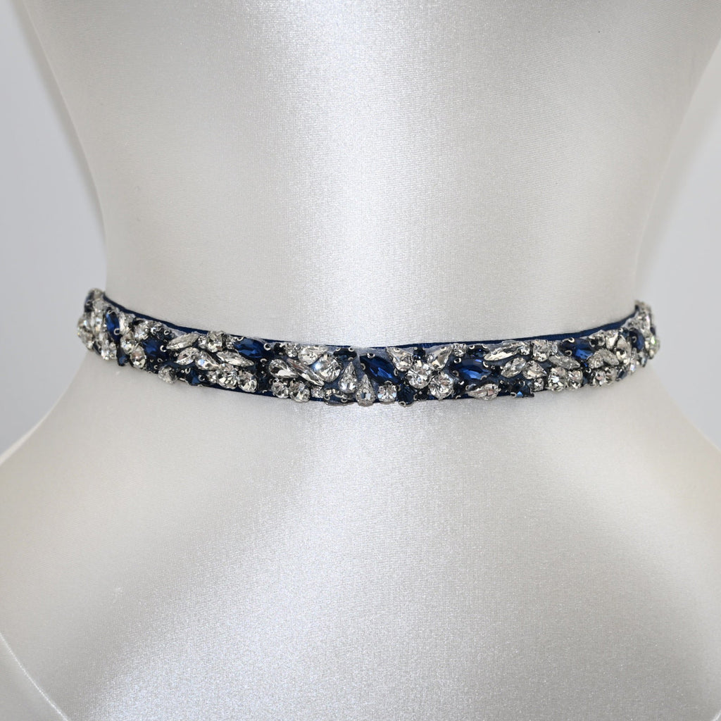 Navy Rhinestone Bridal Belt – Bridella BS85ML by Bridella