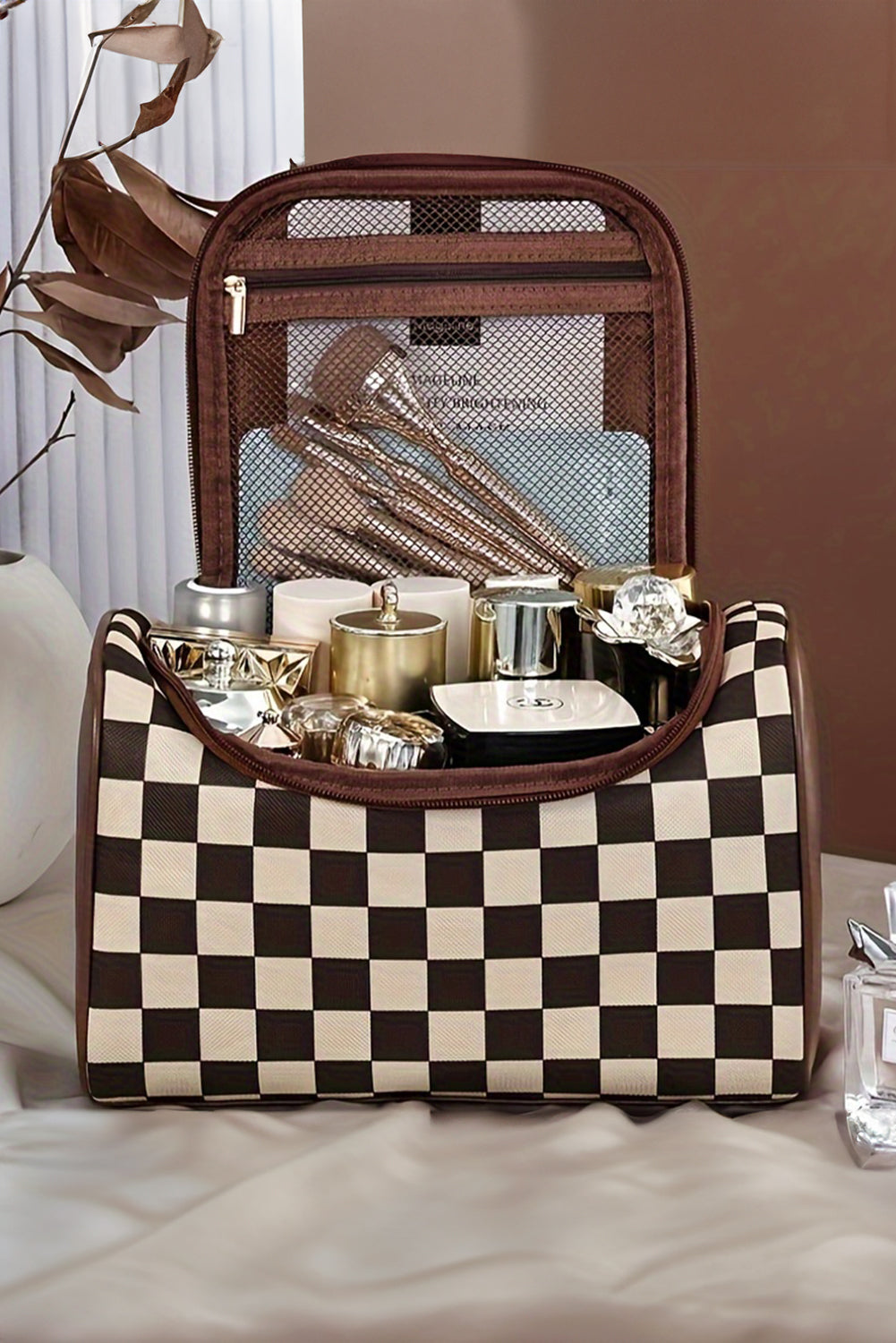 Black Checkered Zipper Makeup Bag by Threaded Pear