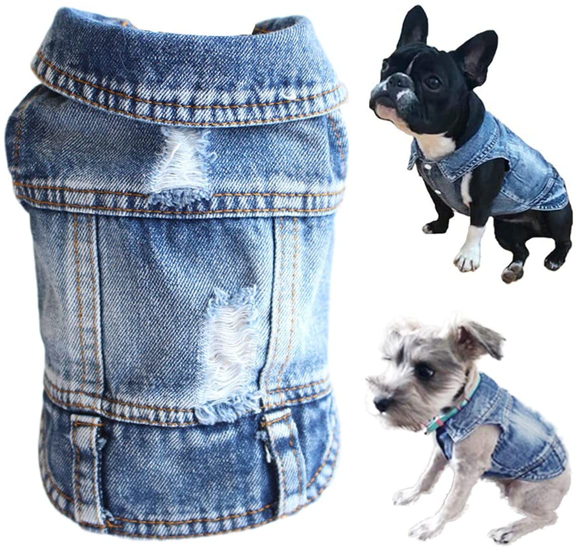 Pet Dog Cat Blue Denim Jeans Jacket Coat Vest - Furr Baby Gifts