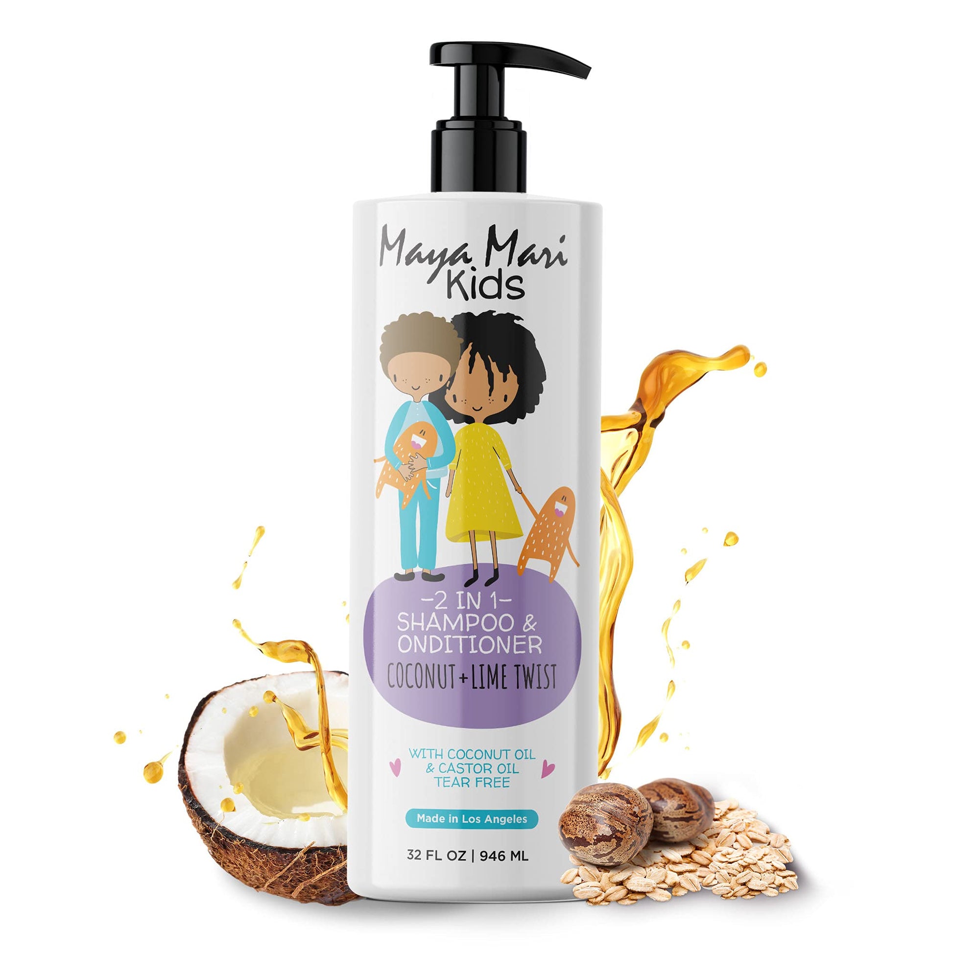 Maya Mari Kids 2-in-1 Shampoo and Conditioner With Coconut Oil and Castor Oil, Creamy Coconut and Lime Twist, Tear-Free, 32 oz by  Los Angeles Brands