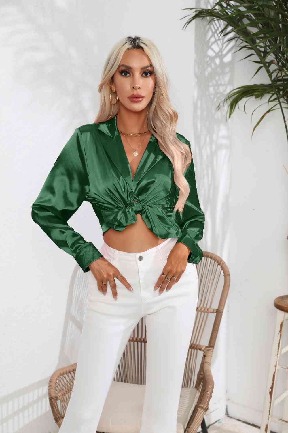 Lapel Collar Button Up Long Sleeve Shirt by VYSN