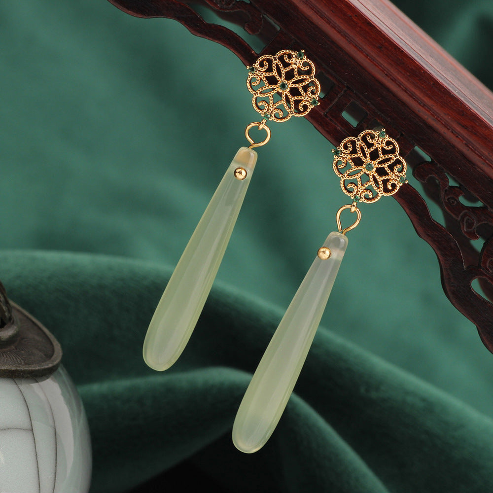 Empress Bloom: Handcrafted Chinese Agate & Antique Copper Drop Earrings