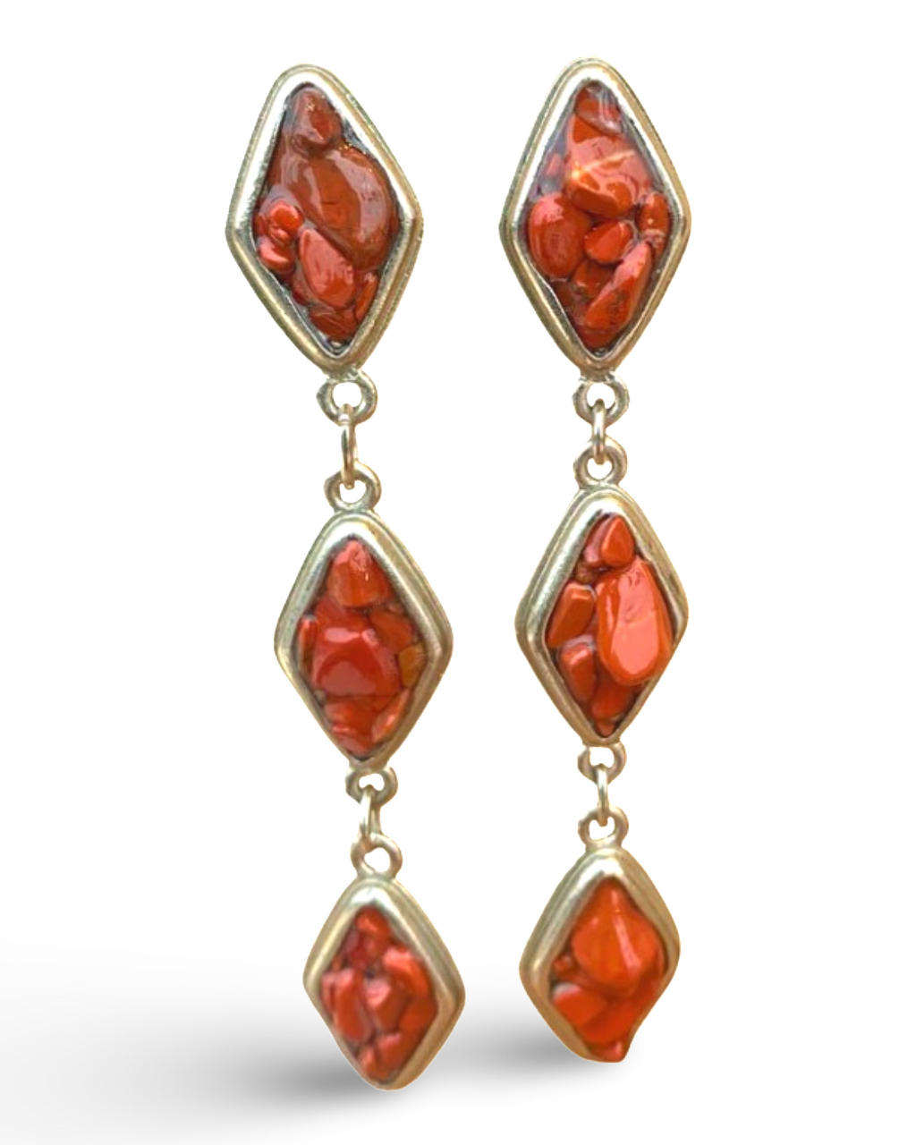 Red Jasper and Silver Tier Drop Earrings by The Urban Charm by The Urban Charm