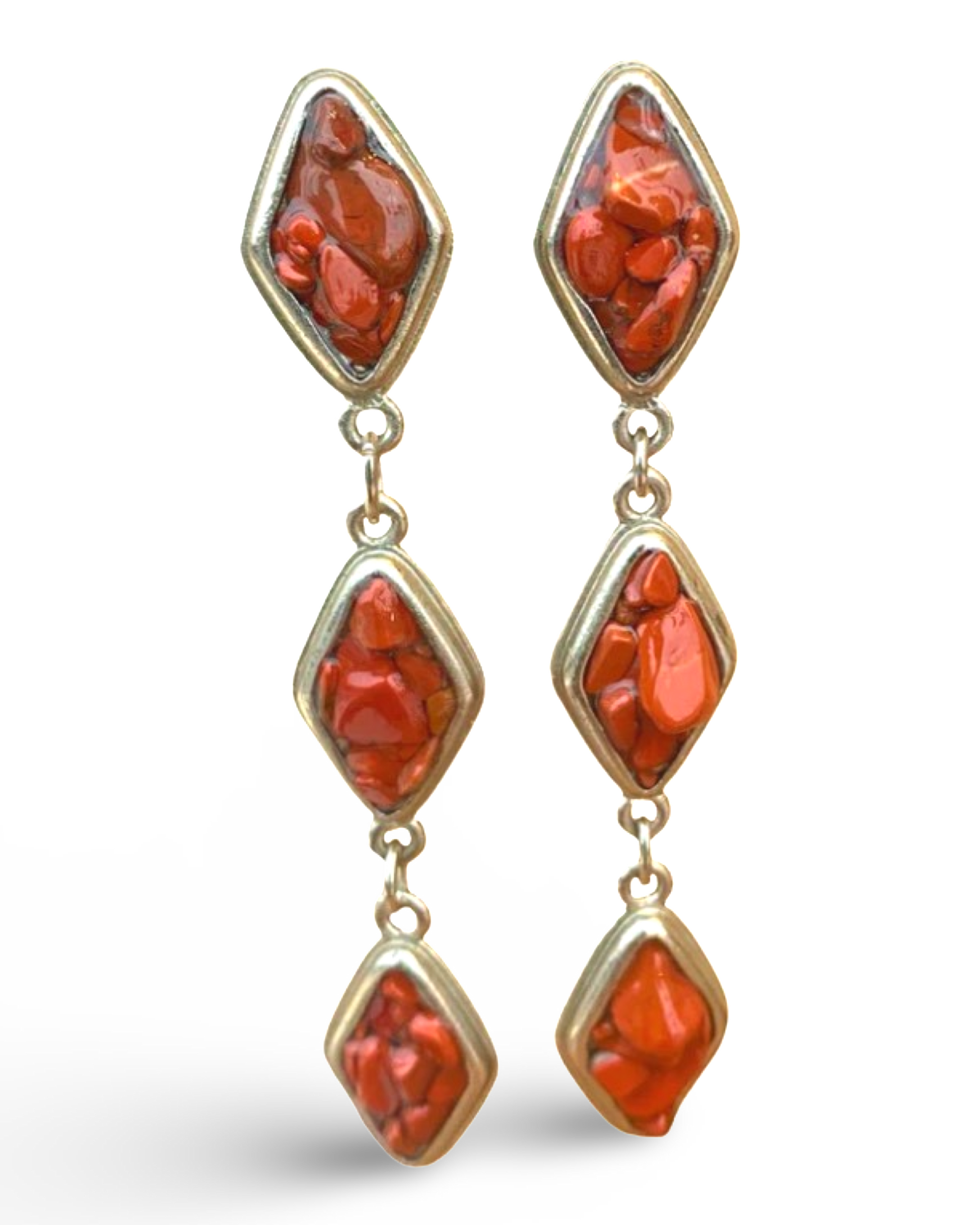 Red Jasper and Silver Tier Drop Earrings by The Urban Charm by The Urban Charm