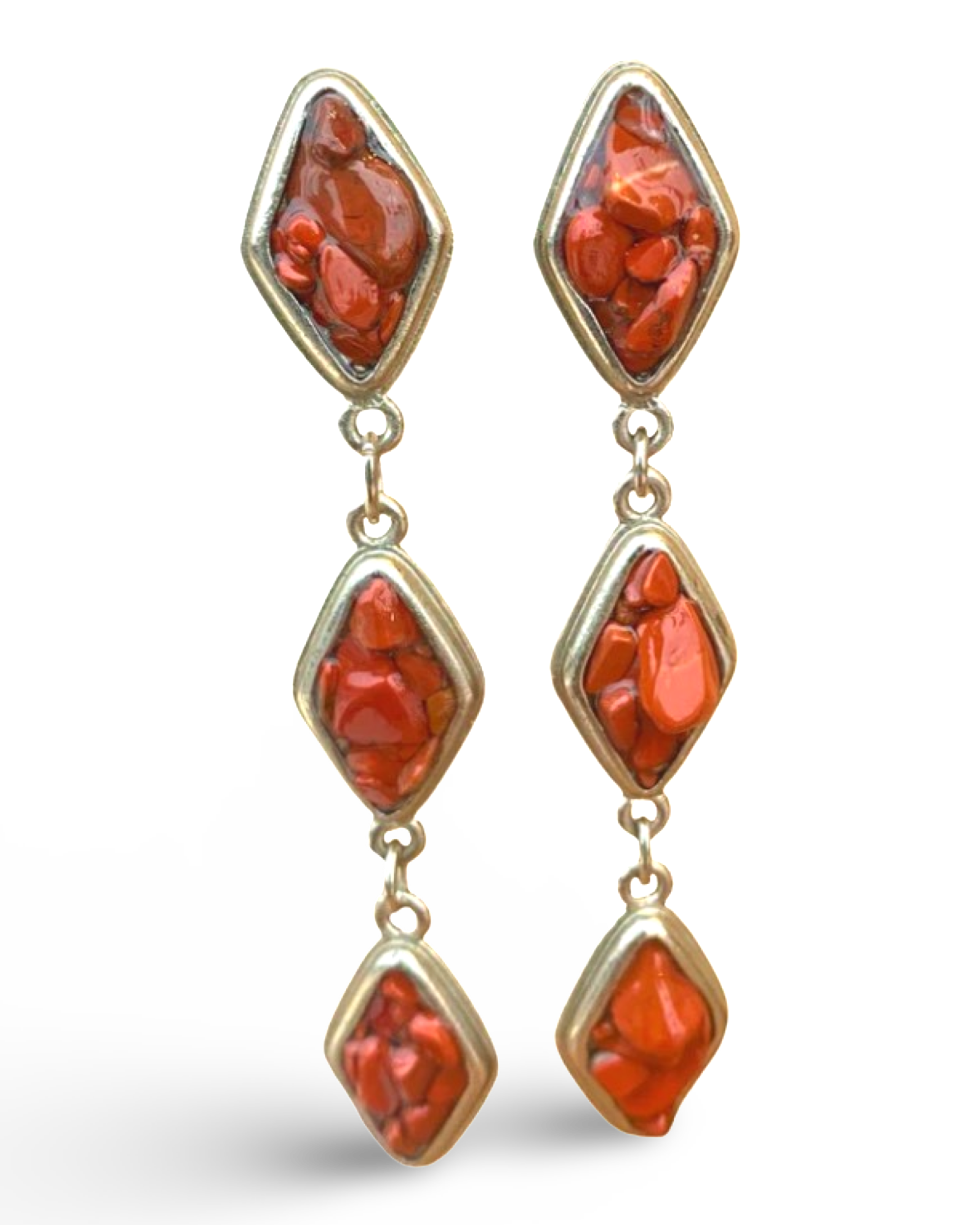 Red Jasper and Silver Tier Drop Earrings by The Urban Charm by The Urban Charm
