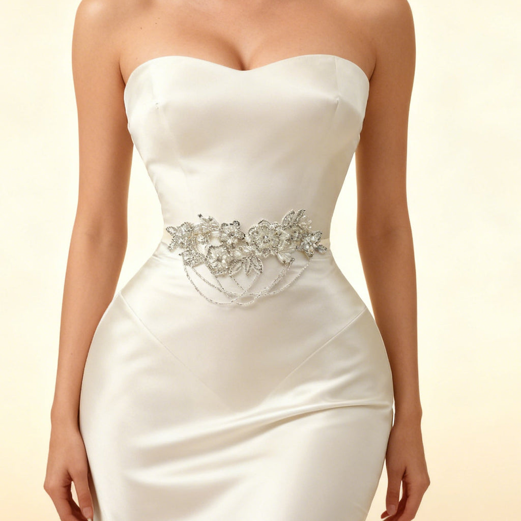 Off White Rhinestone Pearl Bridal Belt Wedding Sash – Bridella BS80 by Bridella