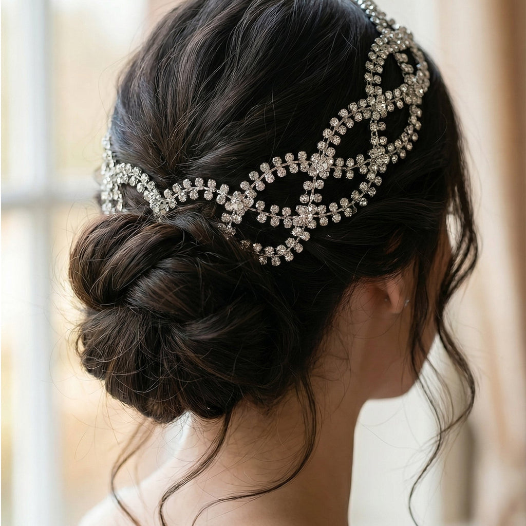 Silver Rhinestone Bridal Tiara Wedding Headpiece - Bridella BHP243-S by Bridella