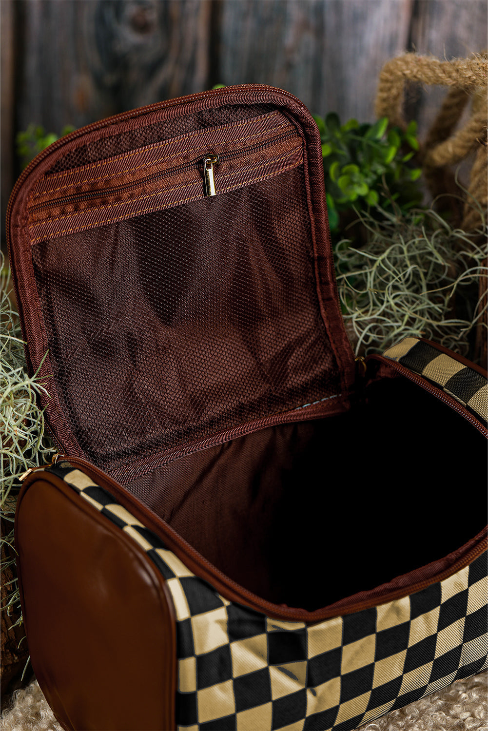 Black Checkered Zipper Makeup Bag by Threaded Pear