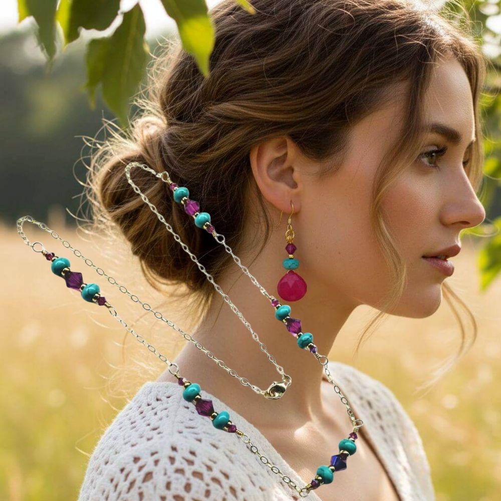 8-Piece Pink & Turquoise Gemstone Jewelry Bundle Save 35%