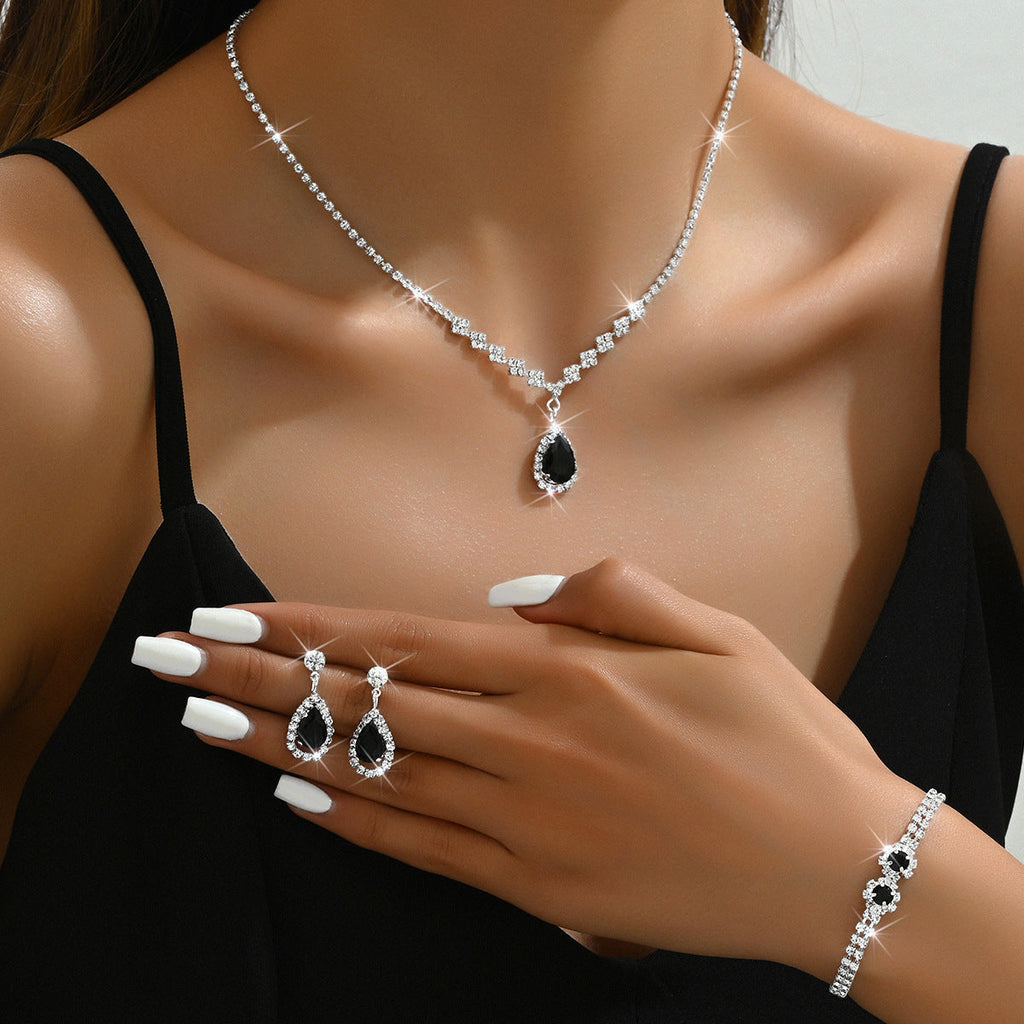 Factory Supply Wholesale Explosions Crystal Zircon Necklace Earrings Bracelet Three-piece Set Of Suit Jewelry