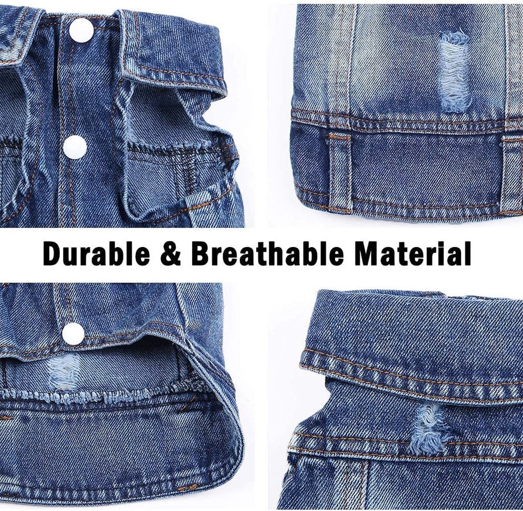 Pet Dog Cat Blue Denim Jeans Jacket Coat Vest - Furr Baby Gifts